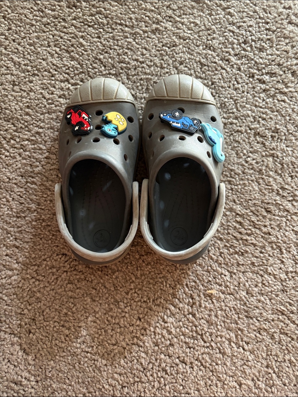 CROCS Kids Lightweight Gray Clog Sandals with Playful Charms